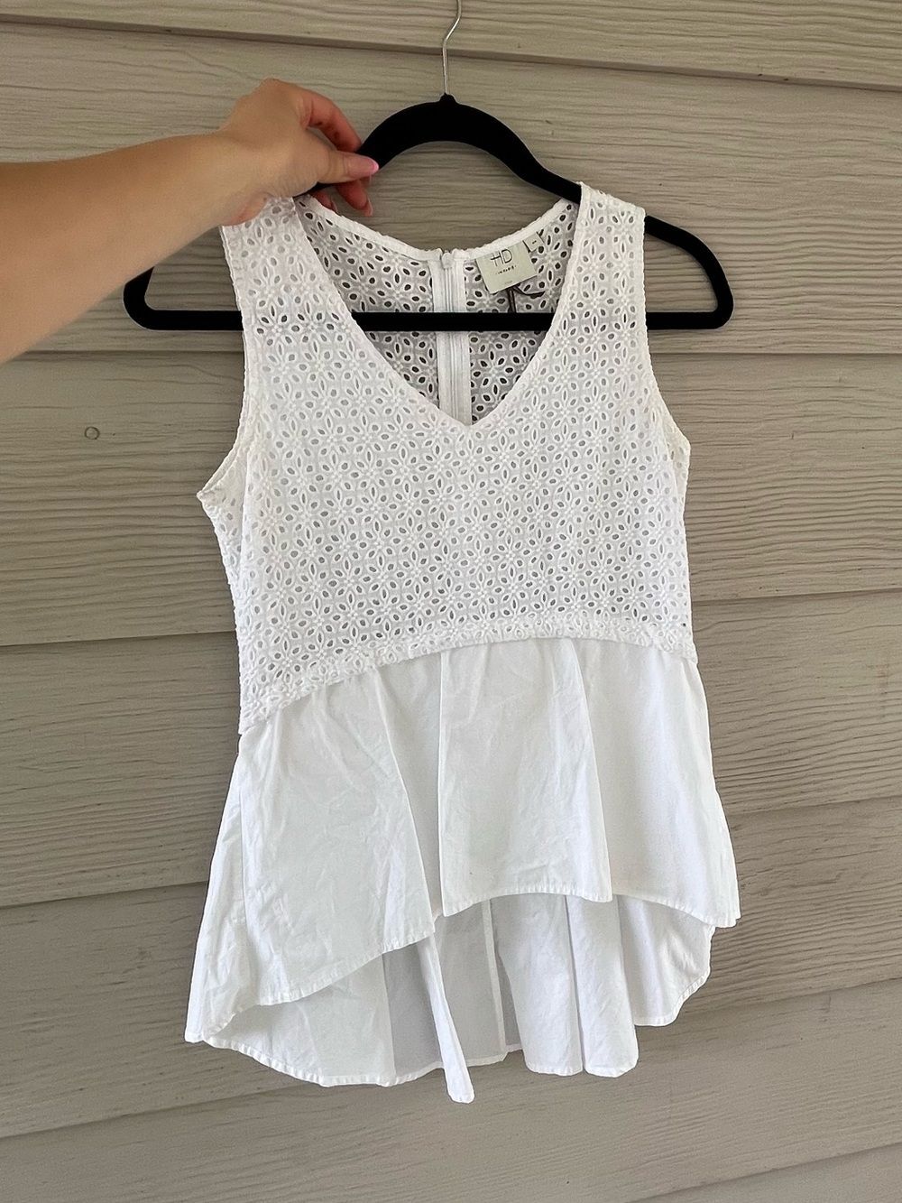 HD in Paris Anthropologie White Eyelet Lace Peplum Blouse Fairy 100% Cotton